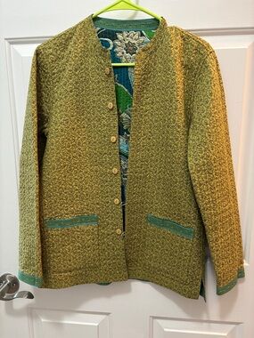 Provence Women's Olive Green Quilted Button Reversible Jacket S EUC